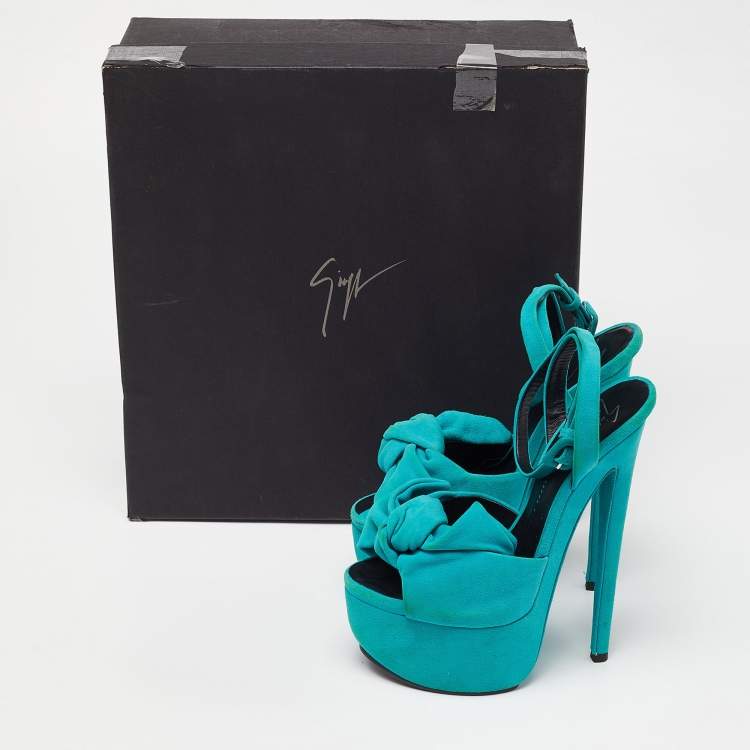 Pre Owned Giuseppe Zanotti Blue Suede Bow Platform Sandals Size 36