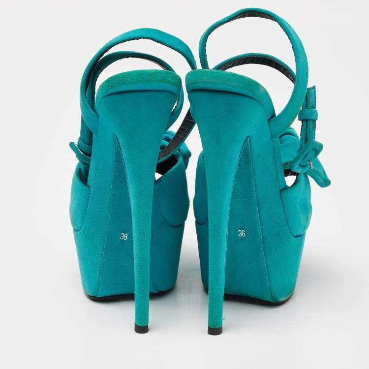 Pre Owned Giuseppe Zanotti Blue Suede Bow Platform Sandals Size 36
