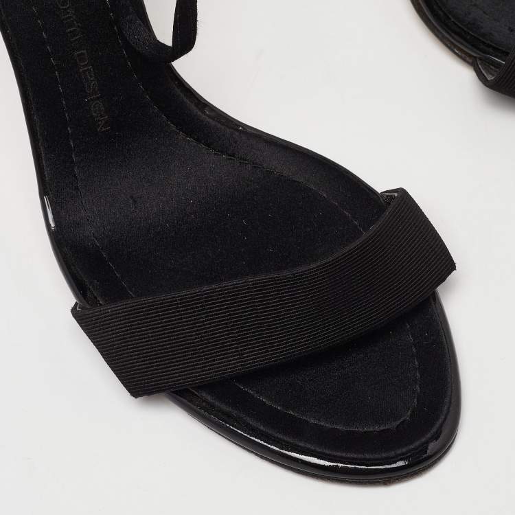Pre Owned Giuseppe Zanotti Black Fabric and Crystal Embellished Ankle Strap Sandals Size 39.5