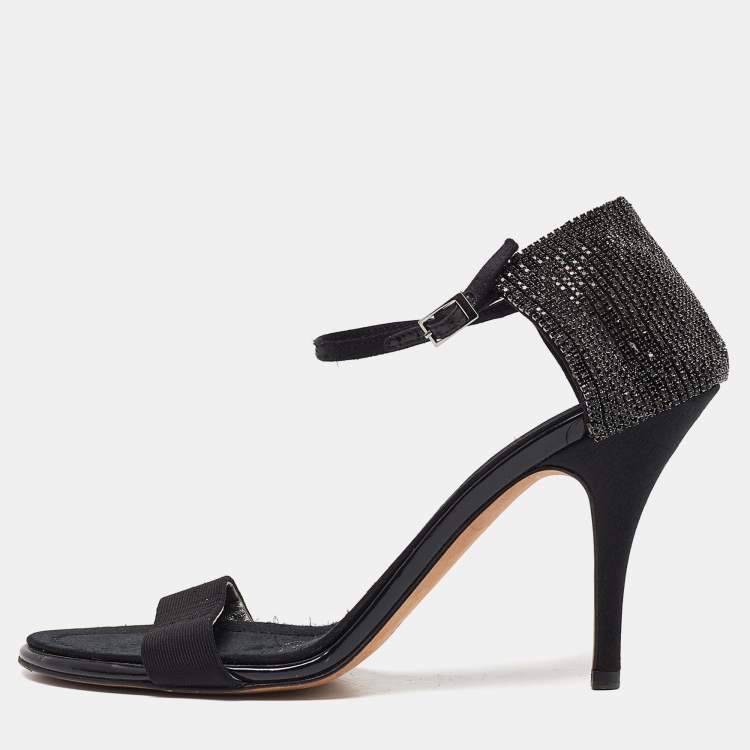 Giuseppe Zanotti Black Fabric and Crystal Embellished Ankle Strap Sandals Size 39.5 Giuseppe Zanotti The Luxury Closet