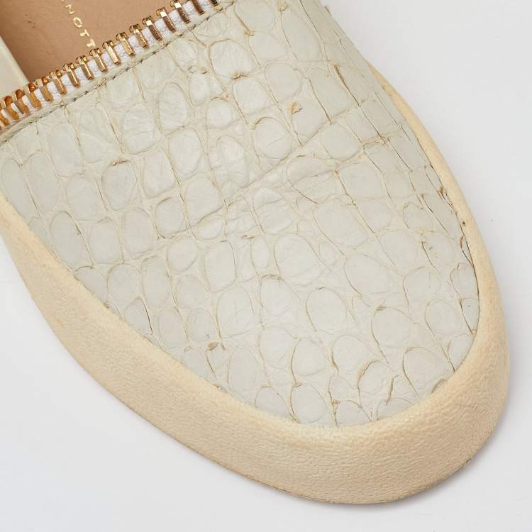 Pre Owned Giuseppe Zanotti Cream Croc Embossed Leather Slip-On Sneakers Size 40