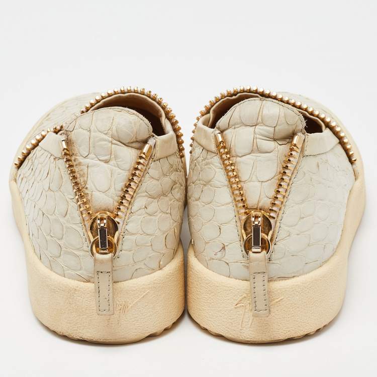 Pre Owned Giuseppe Zanotti Cream Croc Embossed Leather Slip-On Sneakers Size 40