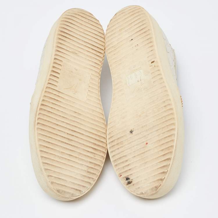 Pre Owned Giuseppe Zanotti Cream Croc Embossed Leather Slip-On Sneakers Size 40