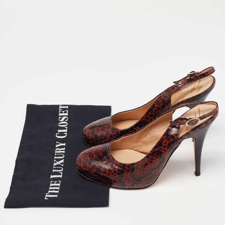 Pre Owned Giuseppe Zanotti Brown Python Embossed Leather Slingback Platform Sandals Size 39