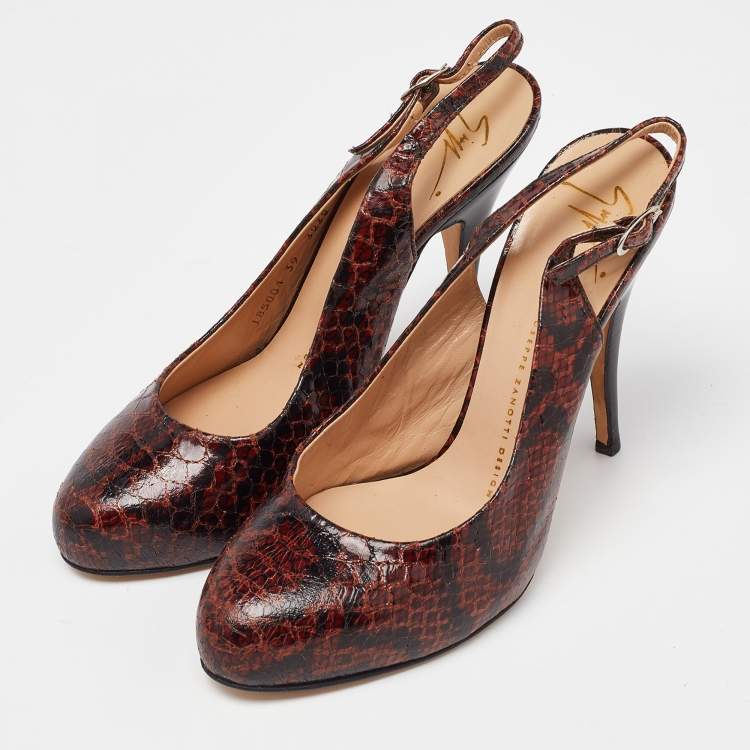 Pre Owned Giuseppe Zanotti Brown Python Embossed Leather Slingback Platform Sandals Size 39