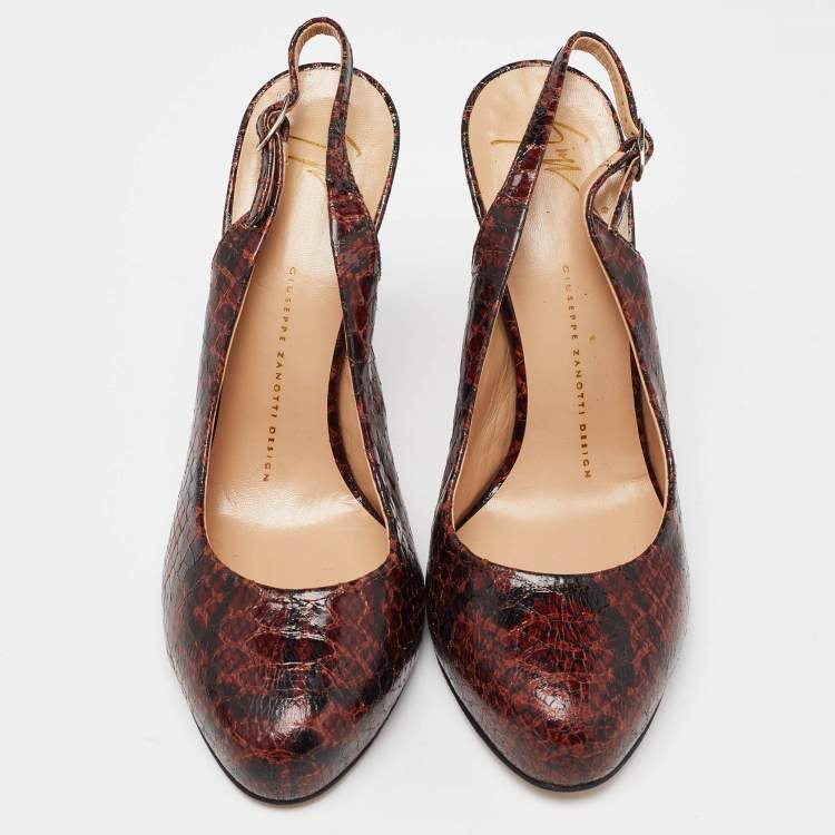 Pre Owned Giuseppe Zanotti Brown Python Embossed Leather Slingback Platform Sandals Size 39