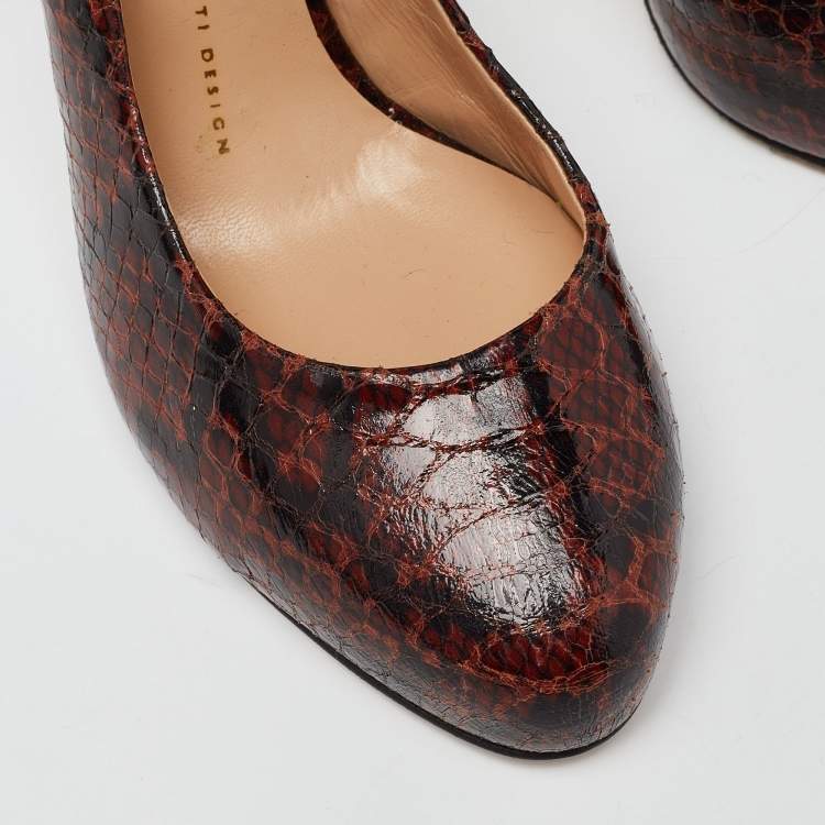 Pre Owned Giuseppe Zanotti Brown Python Embossed Leather Slingback Platform Sandals Size 39