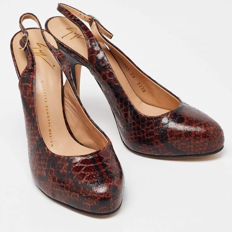 Pre Owned Giuseppe Zanotti Brown Python Embossed Leather Slingback Platform Sandals Size 39