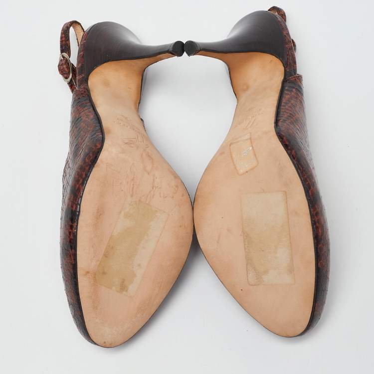 Pre Owned Giuseppe Zanotti Brown Python Embossed Leather Slingback Platform Sandals Size 39