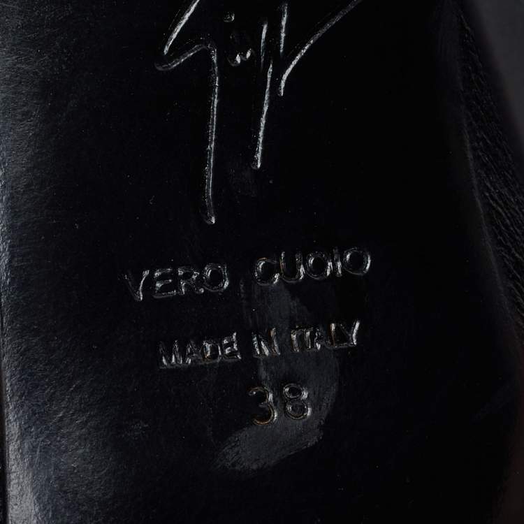 Pre Owned Giuseppe Zanotti Black Leather Plated Peep Toe Ankle Booties Size 38