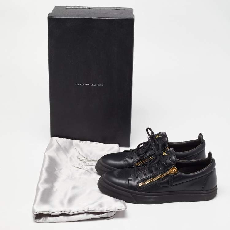 Pre Owned Giuseppe Zanotti Black Leather Double Zipper Low Top Sneakers Size 39
