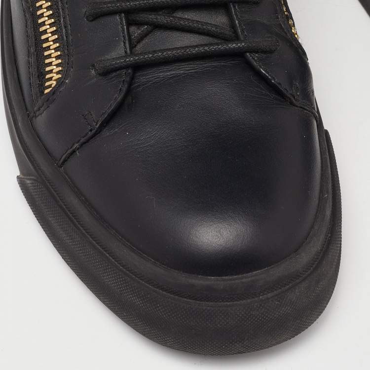 Pre Owned Giuseppe Zanotti Black Leather Double Zipper Low Top Sneakers Size 39