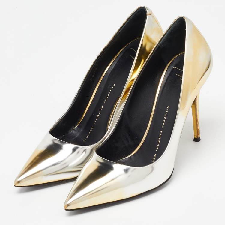 Pre Owned Giuseppe Zanotti Gold/Silver Leather Pointed Toe Pumps Size 35