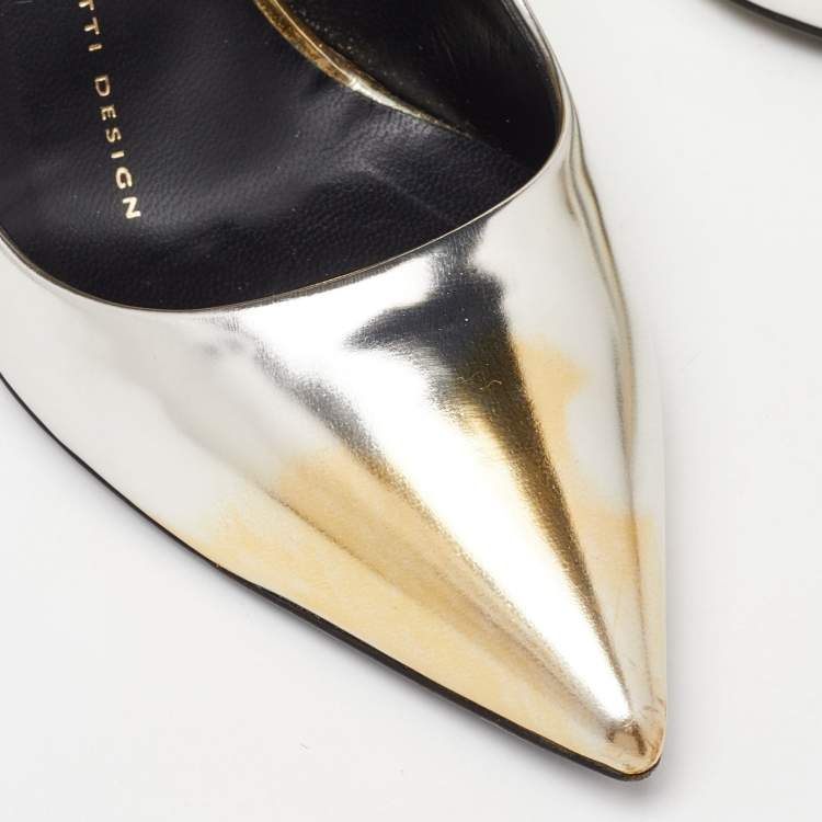 Pre Owned Giuseppe Zanotti Gold/Silver Leather Pointed Toe Pumps Size 35