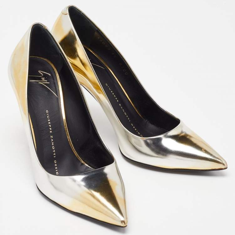 Pre Owned Giuseppe Zanotti Gold/Silver Leather Pointed Toe Pumps Size 35
