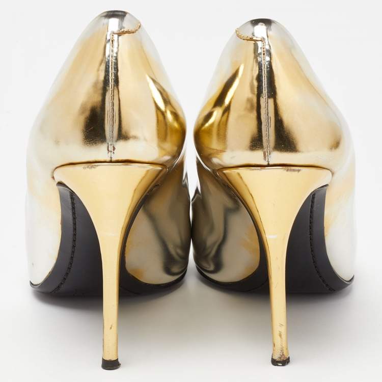 Pre Owned Giuseppe Zanotti Gold/Silver Leather Pointed Toe Pumps Size 35