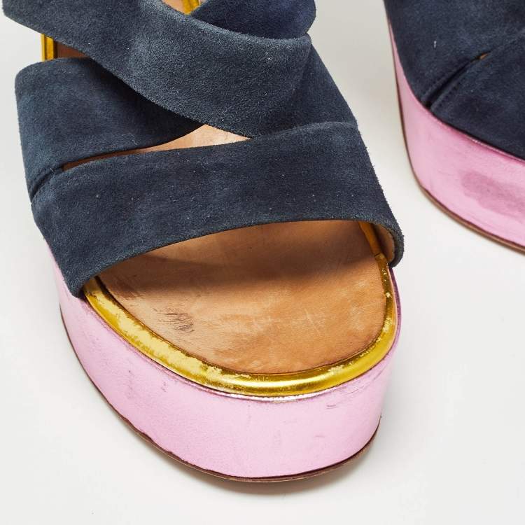 Pre Owned Giuseppe Zanotti Multicolor Suede and Leather Platform Sandals Size 39