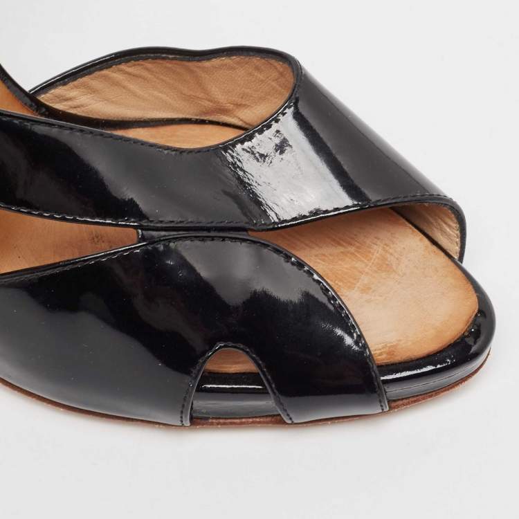 Pre Owned Giuseppe Zanotti Black Patent Leather Ankle Strap Sandals Size 39