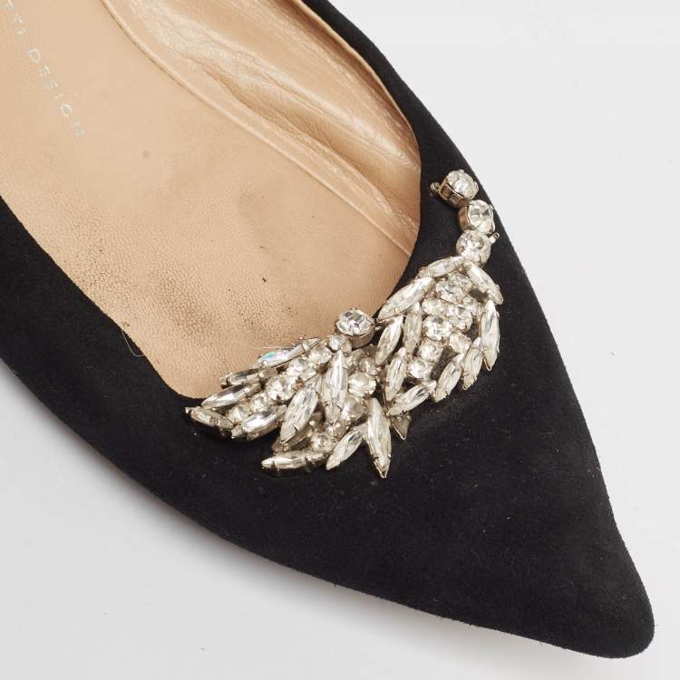 Pre Owned Giuseppe Zanotti Black Suede Crystal Embellished Ballet Flats Size 40