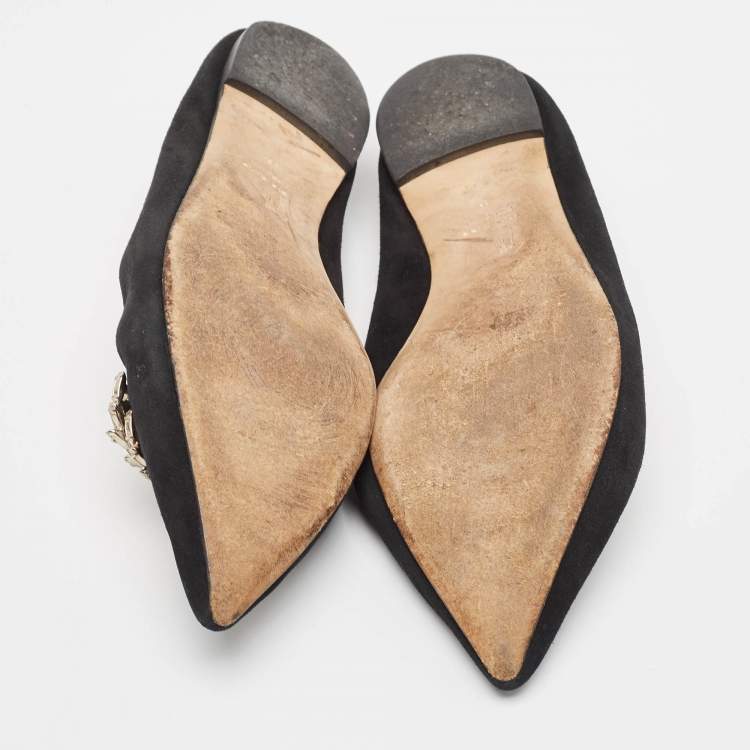 Pre Owned Giuseppe Zanotti Black Suede Crystal Embellished Ballet Flats Size 40