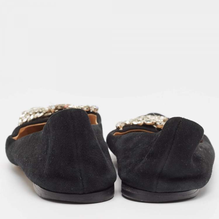 Pre Owned Giuseppe Zanotti Black Suede Crystal Embellished Ballet Flats Size 40