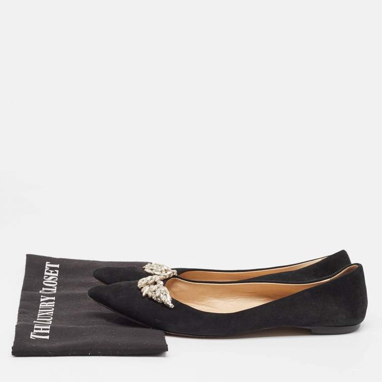 Pre Owned Giuseppe Zanotti Black Suede Crystal Embellished Ballet Flats Size 40