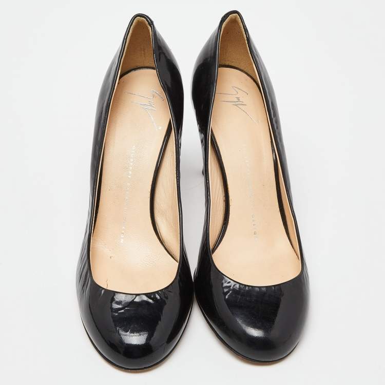 Pre Owned Giuseppe Zanotti Black Patent Leather Round Toe Pumps Size 39
