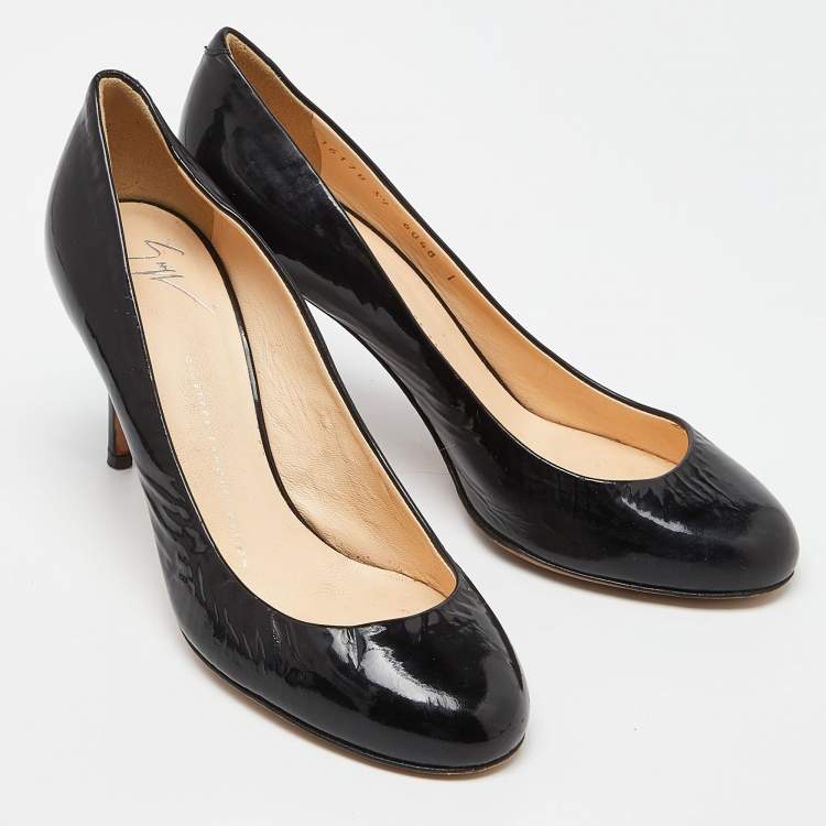 Pre Owned Giuseppe Zanotti Black Patent Leather Round Toe Pumps Size 39