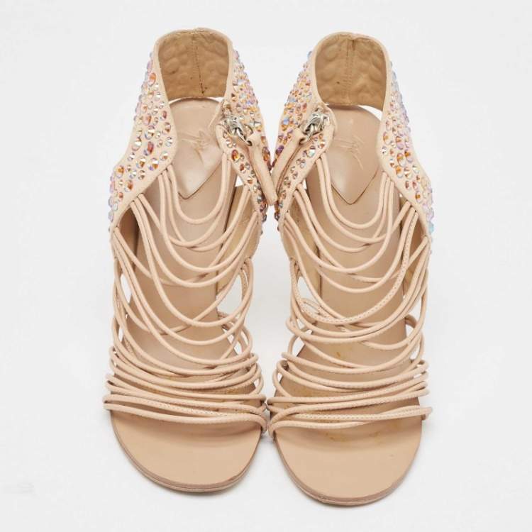Pre Owned Giuseppe Zanotti Beige Suede and Leather Sandals Size 37