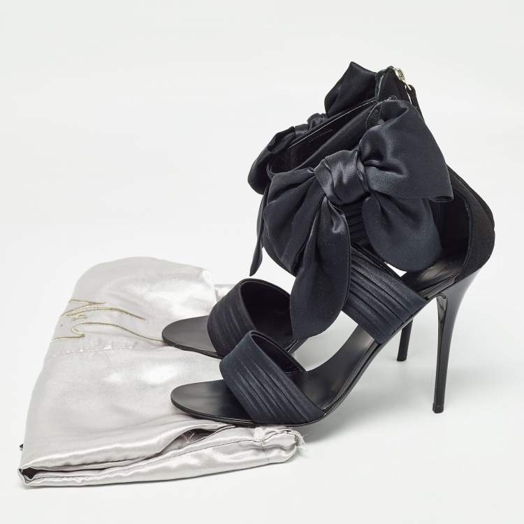 Pre Owned Giuseppe Zanotti Black Satin and Suede Ankle Strap Sandals Size 37