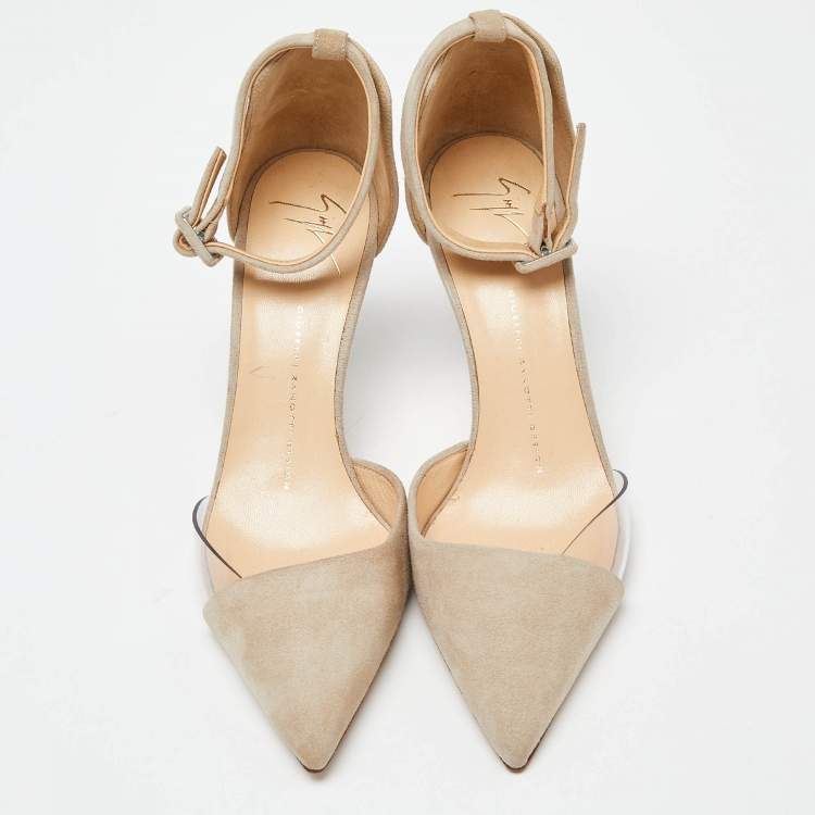 مملوكة مسبقًا Giuseppe Zanotti Beige Suede and PVC Ankle Strap D'Orsay Pumps Size 39