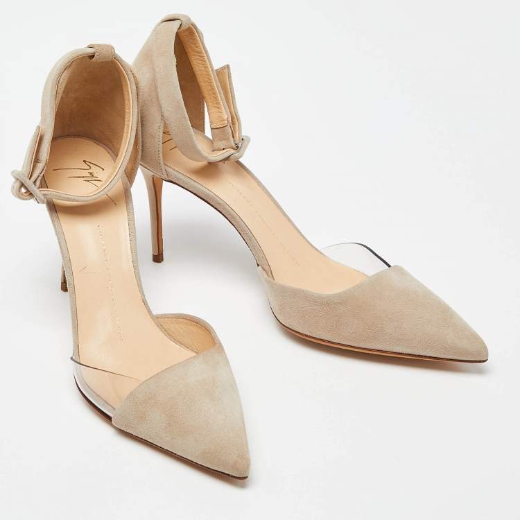 مملوكة مسبقًا Giuseppe Zanotti Beige Suede and PVC Ankle Strap D'Orsay Pumps Size 39