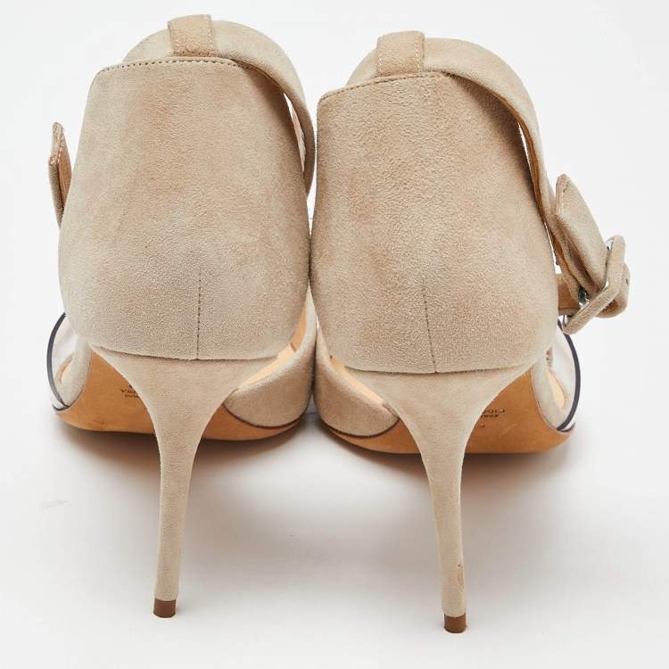 مملوكة مسبقًا Giuseppe Zanotti Beige Suede and PVC Ankle Strap D'Orsay Pumps Size 39