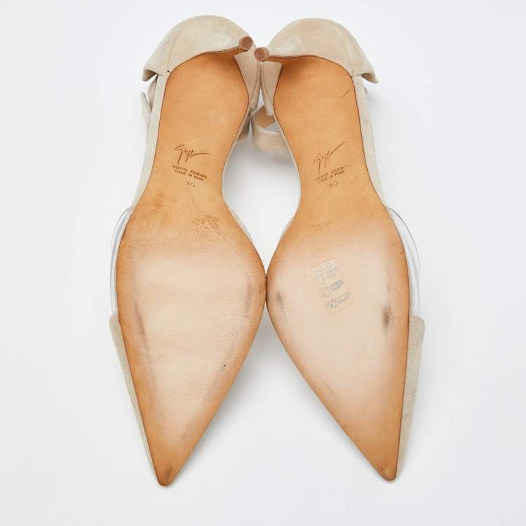 مملوكة مسبقًا Giuseppe Zanotti Beige Suede and PVC Ankle Strap D'Orsay Pumps Size 39