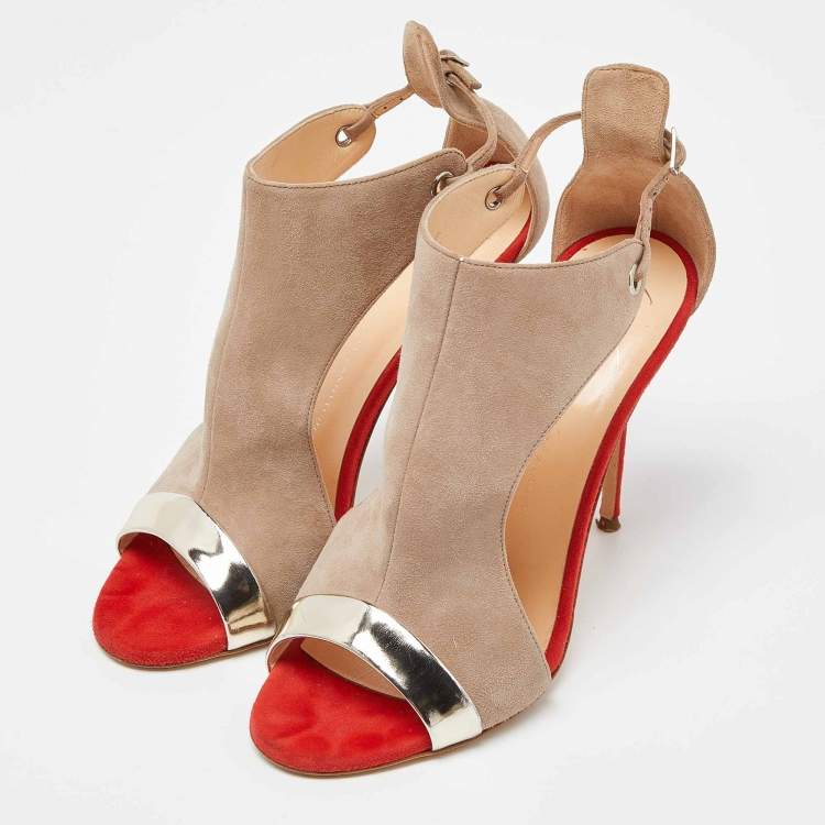 Pre Owned Giuseppe Zanotti Two Tone Suede Open Toe Ankle Strap Sandals Size 39