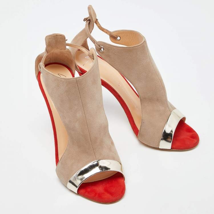 Pre Owned Giuseppe Zanotti Two Tone Suede Open Toe Ankle Strap Sandals Size 39