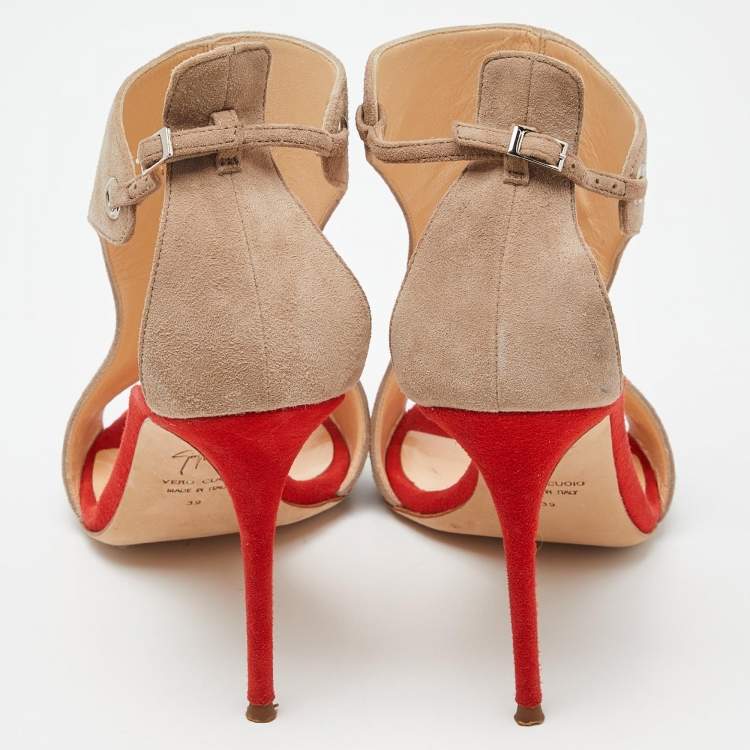 Pre Owned Giuseppe Zanotti Two Tone Suede Open Toe Ankle Strap Sandals Size 39