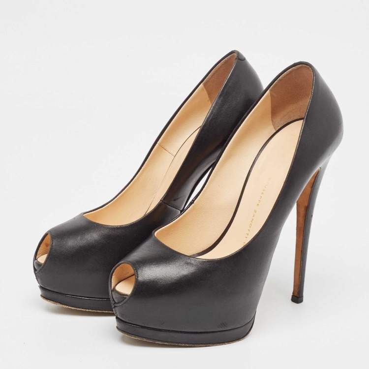 Pre Owned Giuseppe Zanotti Black Leather Peep Toe Pumps Size 37.5