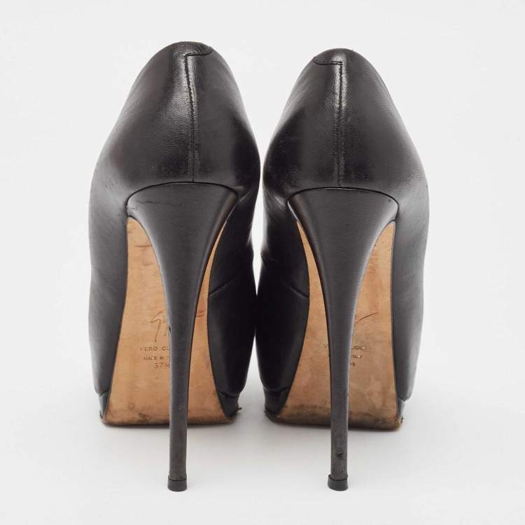 Pre Owned Giuseppe Zanotti Black Leather Peep Toe Pumps Size 37.5