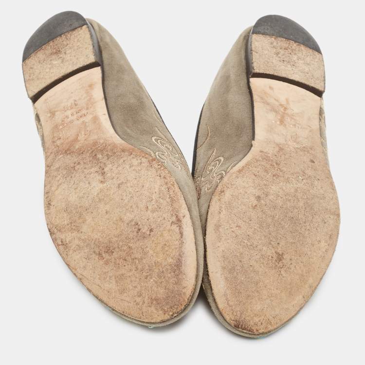 Pre Owned Giuseppe Zanotti Grey Suede Studded Smoking Slippers Size 37.5