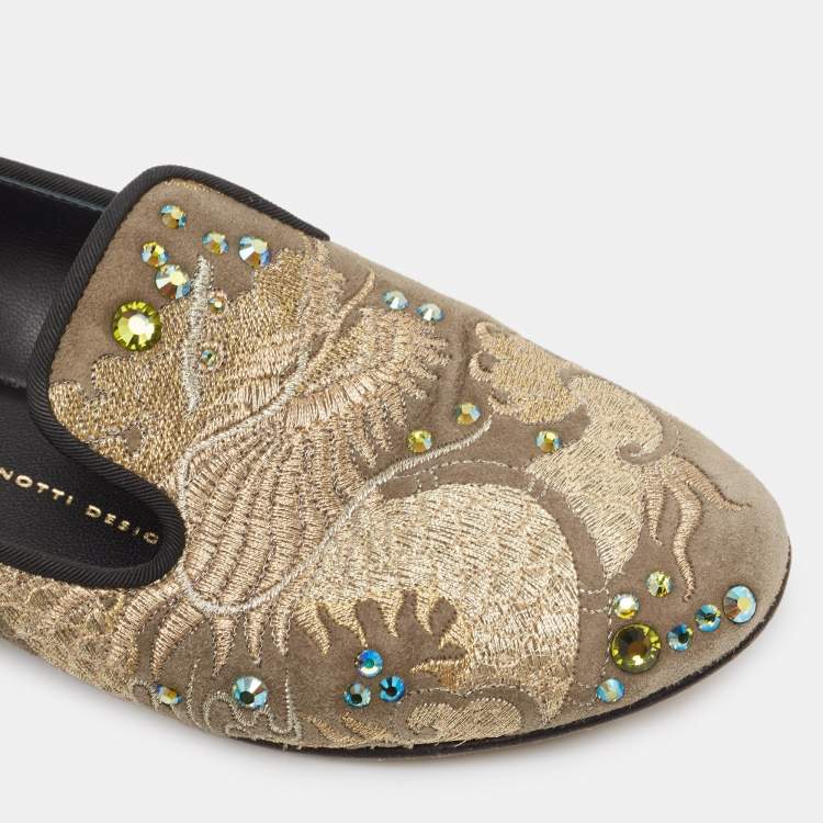 Pre Owned Giuseppe Zanotti Grey Suede Studded Smoking Slippers Size 37.5