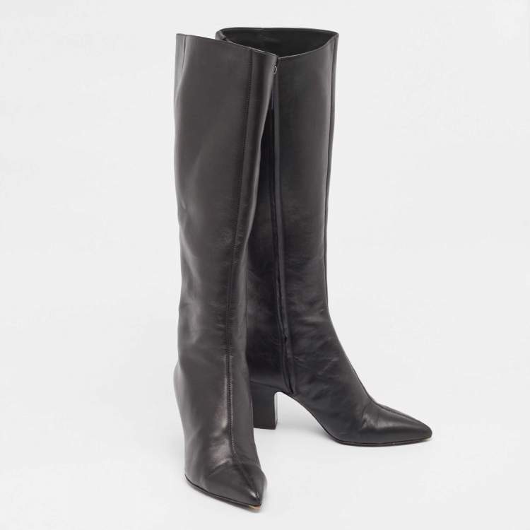 Pre Owned Giuseppe Zanotti Black Leather Knee Length Boots Size 37
