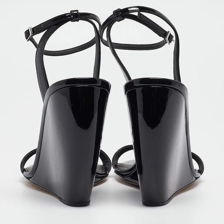 Pre Owned Giuseppe Zanotti Black Patent Leather Ginnyfer Wedge Sandals Size 40