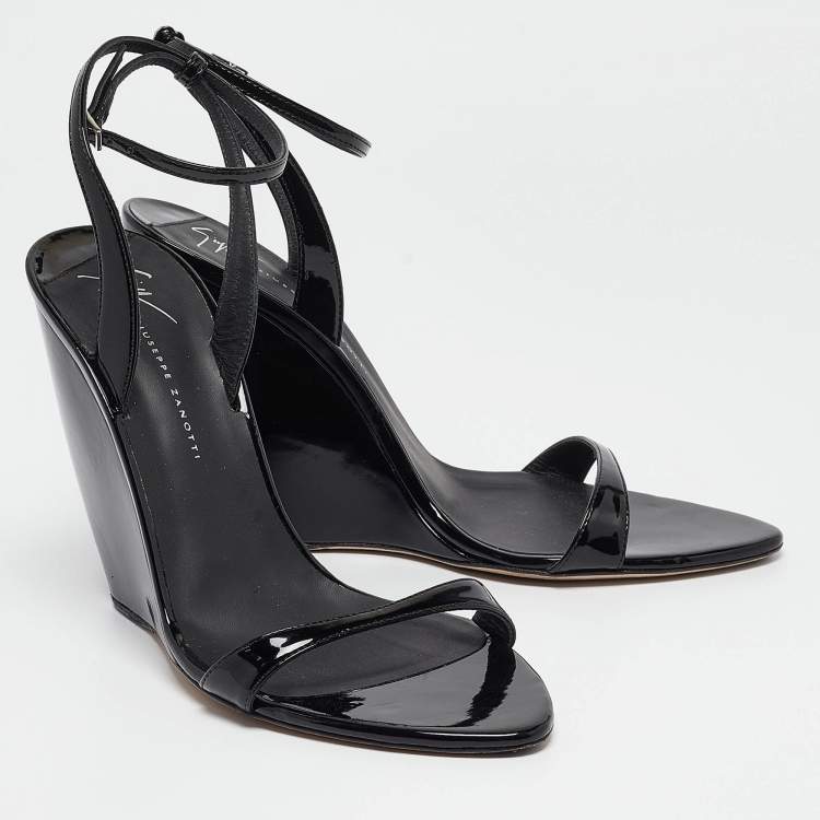 Pre Owned Giuseppe Zanotti Black Patent Leather Ginnyfer Wedge Sandals Size 40