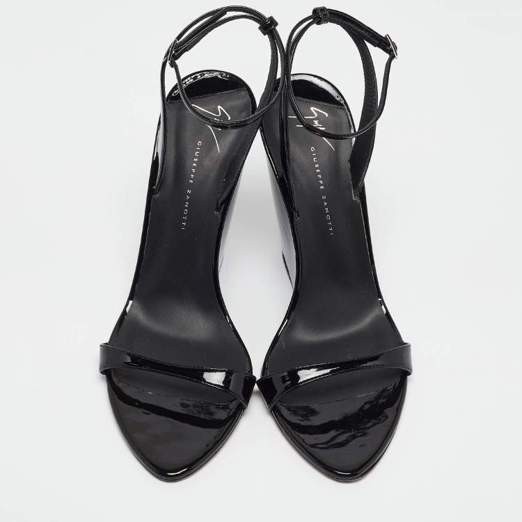 Pre Owned Giuseppe Zanotti Black Patent Leather Ginnyfer Wedge Sandals Size 40