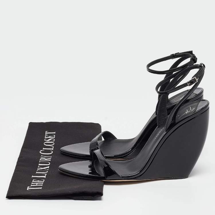 Pre Owned Giuseppe Zanotti Black Patent Leather Ginnyfer Wedge Sandals Size 40