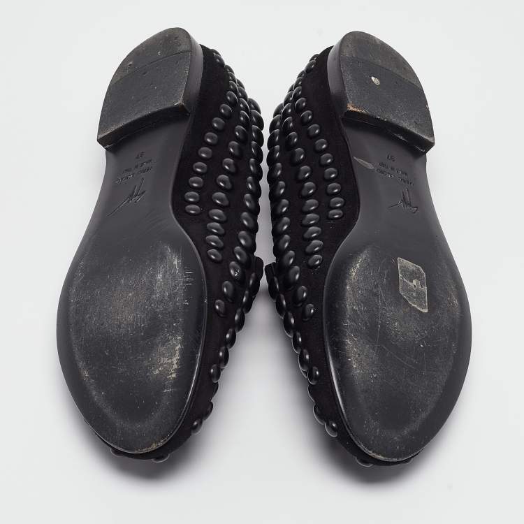 Pre Owned Giuseppe Zanotti Black Suede Studded Smoking Slippers Size 37