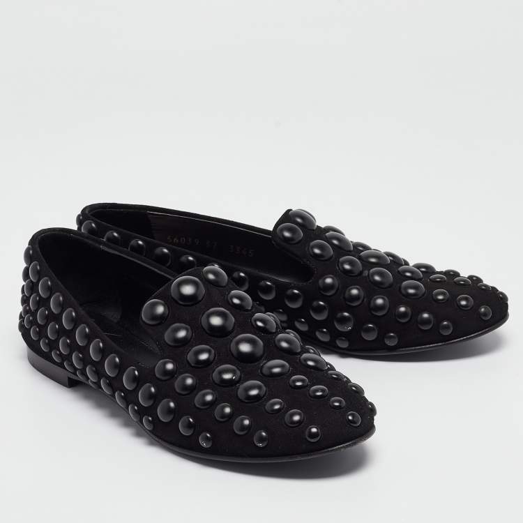 Pre Owned Giuseppe Zanotti Black Suede Studded Smoking Slippers Size 37