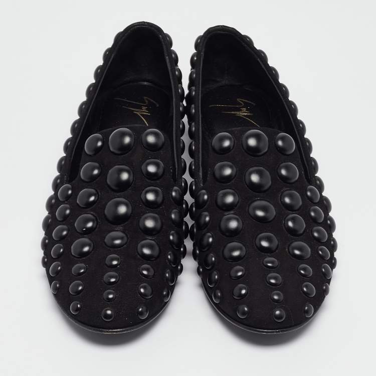 Pre Owned Giuseppe Zanotti Black Suede Studded Smoking Slippers Size 37