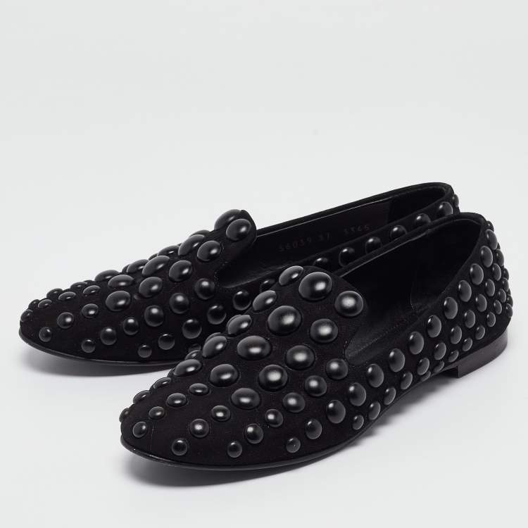 Pre Owned Giuseppe Zanotti Black Suede Studded Smoking Slippers Size 37